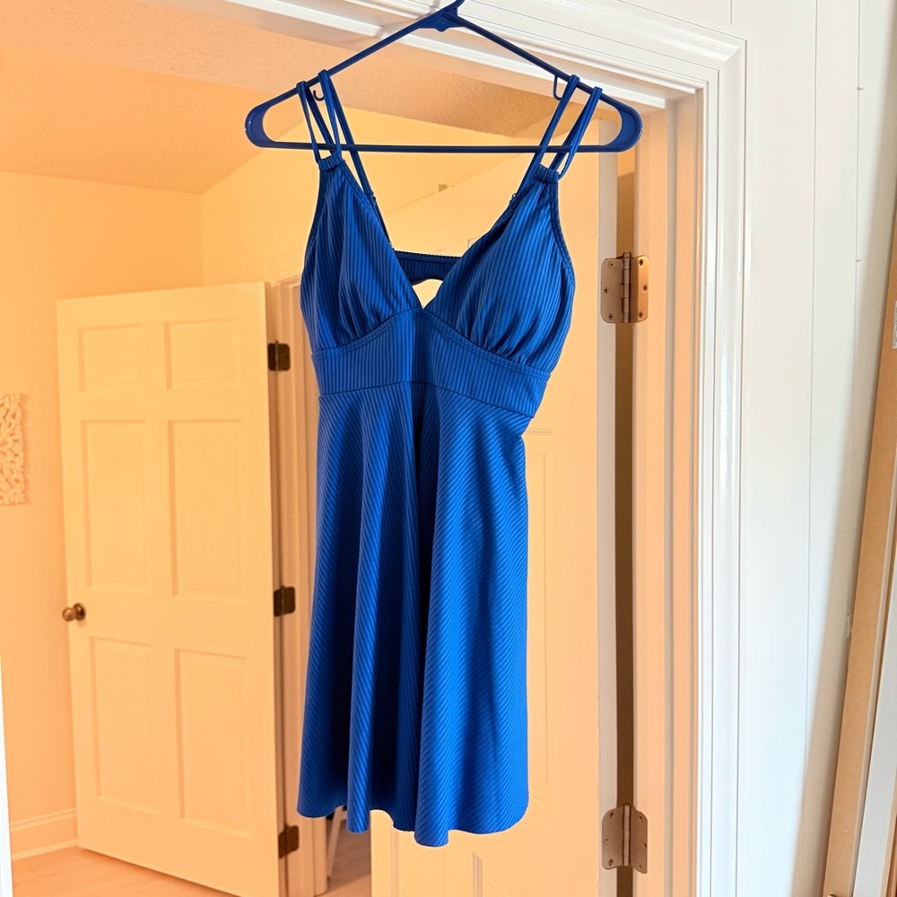V-neck Blue Swim Dress